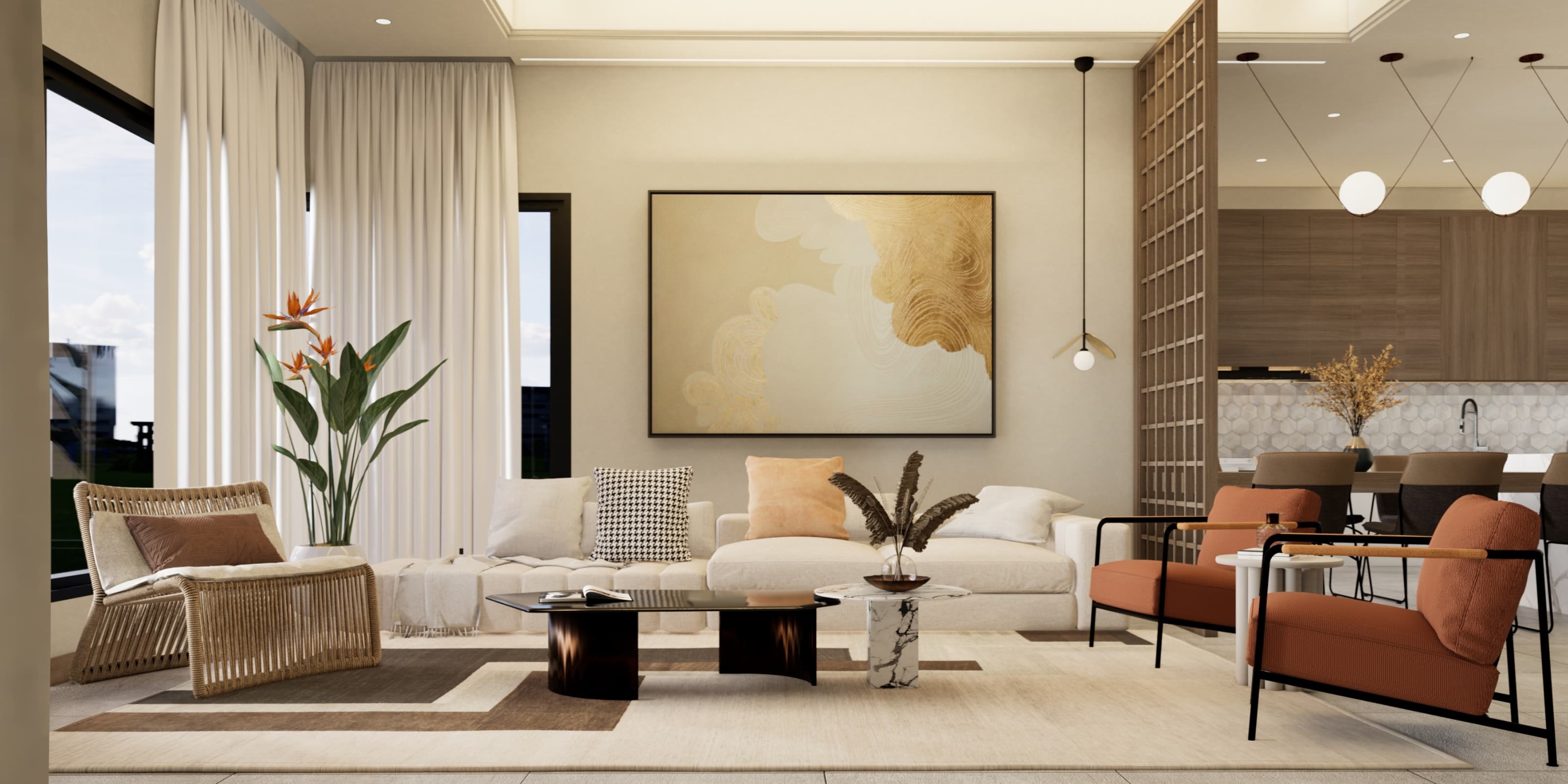 Sunlit living room in a US home