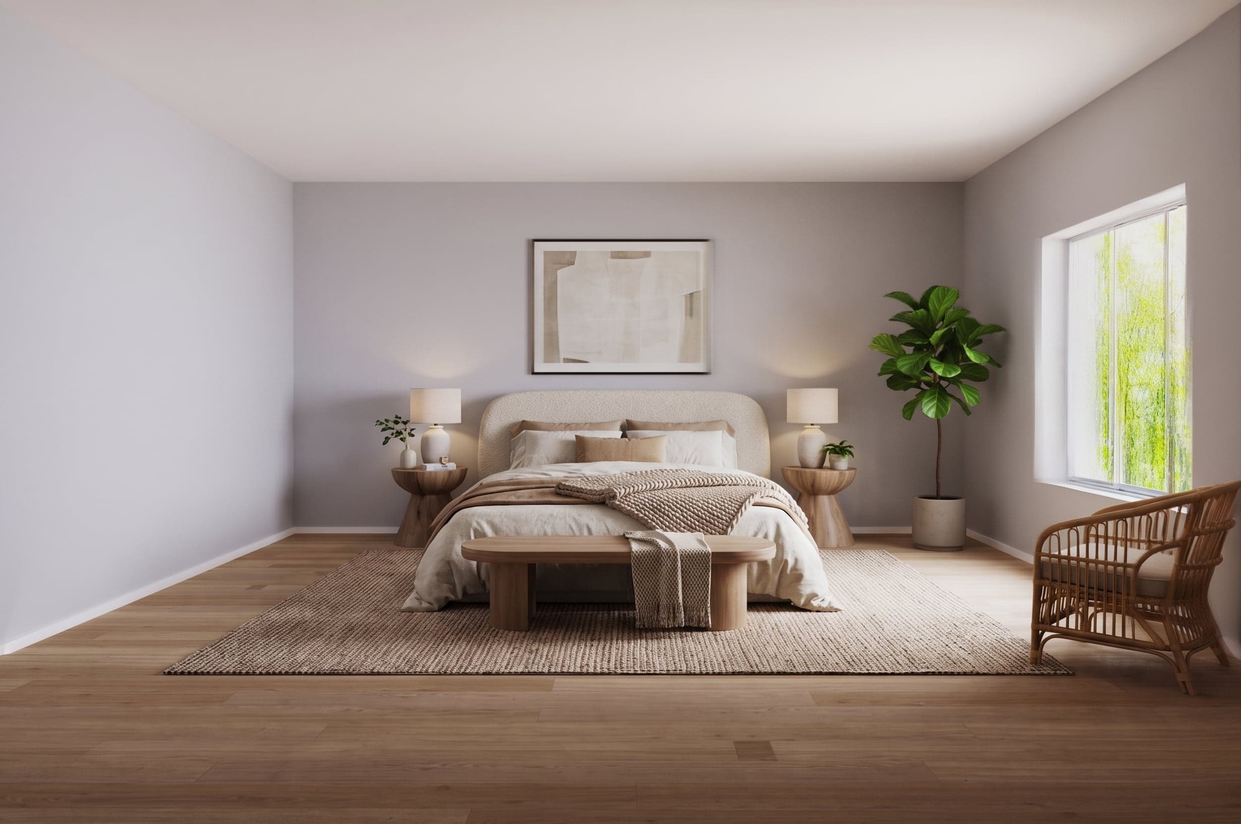 Same bedroom, virtually staged with Roomova